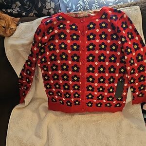 Floral Red Cardigan Sweater